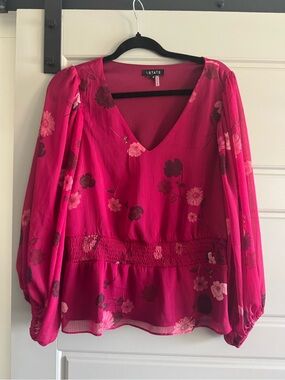STATE Hot Pink Floral V-Neck Long Sleeve Blouse